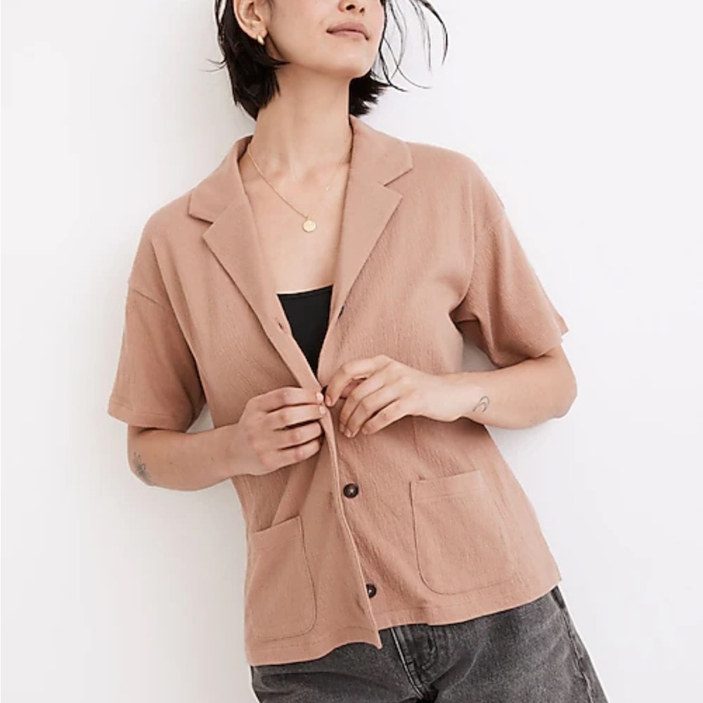 NWT Madewell Knit Lightspun Camp Shirt in Tan Women’s Blouse Top